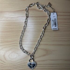 Guess Silver Chain Necklace with Heart Charm